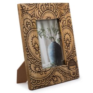 Large black mango wood picture frame featuring a Buddha design.