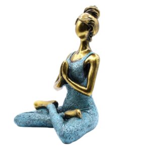 Bronze and turquoise yoga lady figure, perfect for home decor and mindful living.