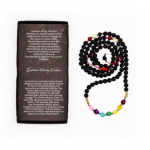 Lava stone necklace with colourful beads representing emotional balance and harmony.