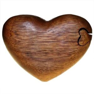 Handcrafted Sheesham wood Bali Magic Box with heart design and hidden compartment.
