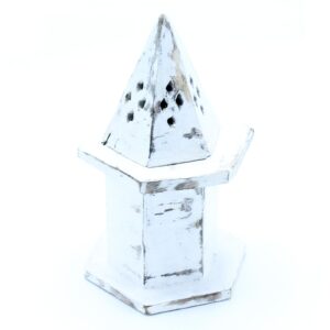 Elegant white washed pyramid mini house incense holder for calming spaces.