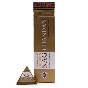 Jumbo Golden Nag Chandan backflow incense cones with a warm, earthy aroma.