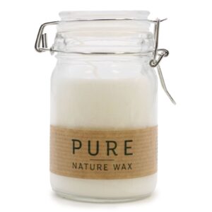 Elegant white jar candle made from pure olive wax for a calming atmosphere.