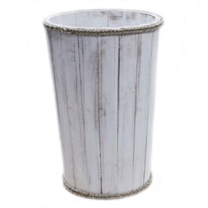Large whitewashed wooden storage tub for practical household use.