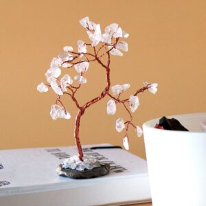 Gemstone Tree featuring Rock Quartz on a unique Black Agate base with 35 stones.