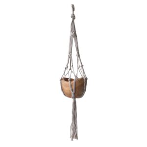 Beige macrame small drop pot holder, perfect for indoor plants.