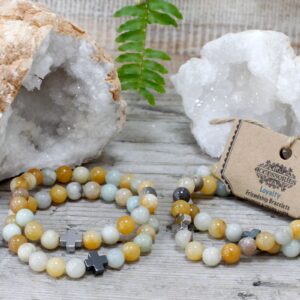 Set of two stretch bracelets featuring Amazonite and Yellow Jasper gemstones.