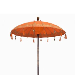 Vibrant orange Bali Patio Parasol enhancing an outdoor space with character.