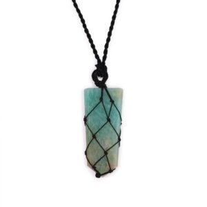 Handcrafted Amazonite flat point pendant with adjustable string for a custom fit.
