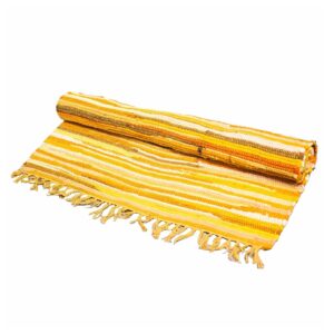 Vibrant large rag rug in sunrise orange, perfect for home decor.