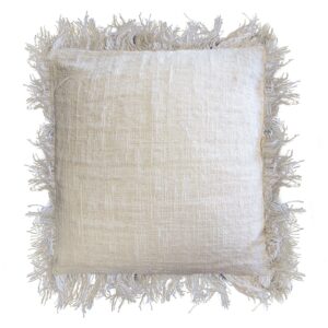 Linen cushion cover with fringe, perfect for adding texture to your home decor.