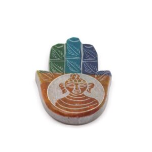 Elegant soapstone Hamsa incense holder featuring a Buddha design.