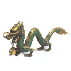 Brass Fengshui dragon ornament with ball, 20cm, for home decor