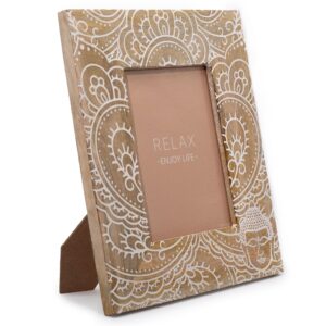 Large white mango wood picture frame featuring a Buddha design.