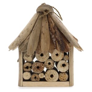 Handmade driftwood bee and insect box for garden decoration.
