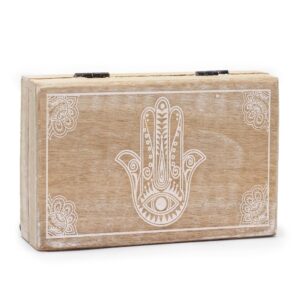Elegant whitewash Hamsa box for home decor and thoughtful gifting.