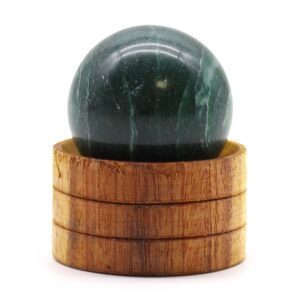 40mm Indian Jade gemstone sphere with a stand, perfect for decoration.