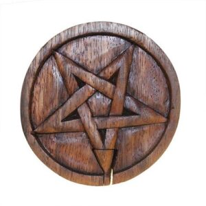 Handcrafted Sheesham wood Bali Magic Box in a pentagon shape.