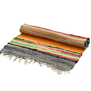 Colourful rainbow rag rug perfect for enhancing home decor and comfort.