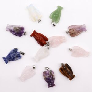 Assorted gemstone mini angel pendants in various colours and shapes.