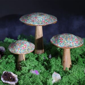 Small enamelled mushroom with Mediterranean tile pattern in vibrant colours.