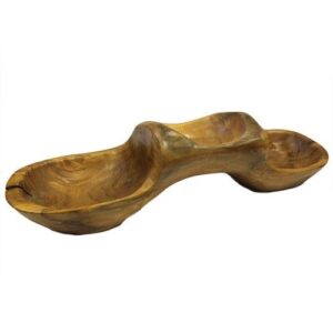 Hand-carved teak root bowls in a unique pyramid shape, perfect for display.