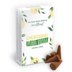 Energising plant-based incense cones in a decorative box.