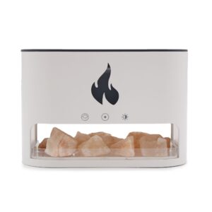 White Blaze Aroma Diffuser with flame effect and Himalayan salt chamber.