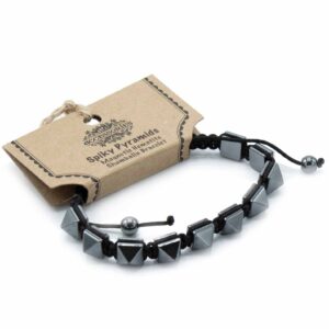 Stylish Magnetic Hematite Shamballa Bracelet with spiky pyramids and pastel cubes.