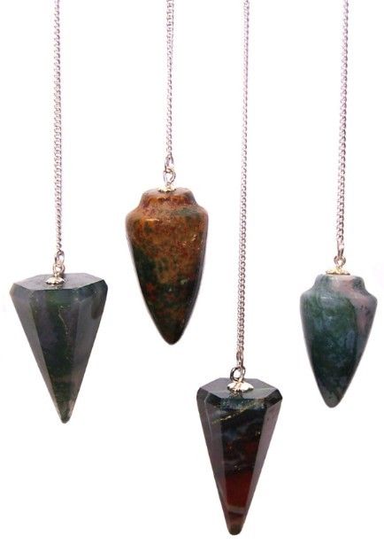 Bloodstone magic pendulum with silver chain and gemstone bead for dowsing