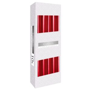 Elegant red metallic taper candle perfect for creating a warm ambiance.