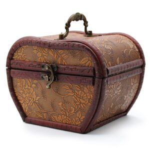 Vintage-style apple box with brass fittings and a charming aged appearance.