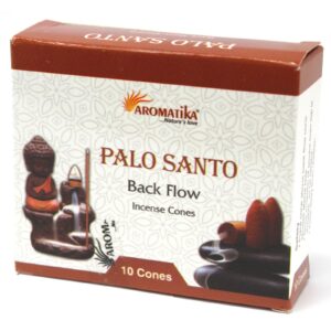 Aromatica Backflow Incense Cones in a decorative box with Palo Santo scent.