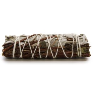 White sage and peppermint smudge stick for cleansing and refreshing spaces.