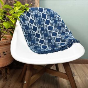 Handmade indigo runner with Heerak pattern, perfect for home decor.
