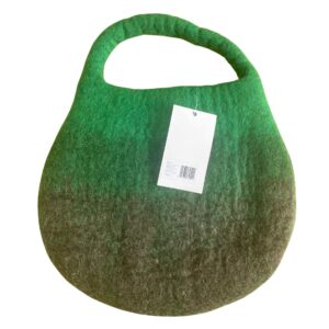 Water felted bee bag in garden greens with a single handle and magnet closure.