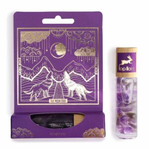 Roll-on fragrance infused with Amethyst gemstone for calming effects.