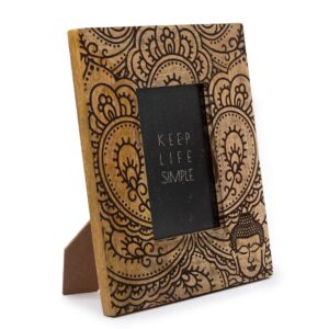 Black Buddha picture frame made from mango wood, suitable for 10x15cm photos.