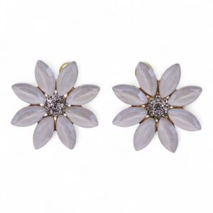 Delicate pearl flower earrings with glass centres and stainless steel accents.