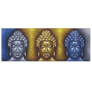 Elegant Buddha painting with three heads and gold detailing, perfect for home decor.