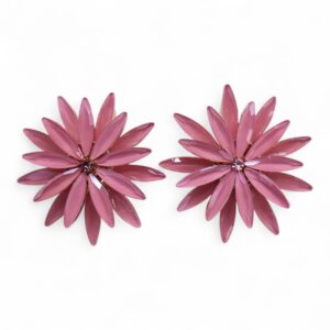 Soft pink vintage glass earrings with floral design and stainless steel accents.