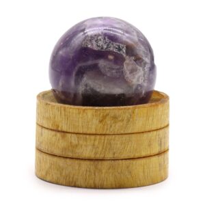 40mm African Amethyst gemstone sphere with a stand, perfect for decor.