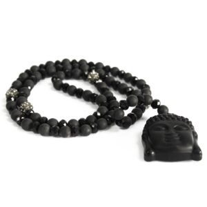 Buddha black stone gemstone necklace with unique design and calming properties.