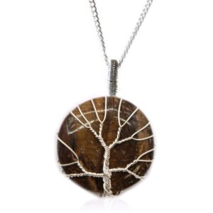 Tree of Life necklace featuring a shimmering tiger eye gemstone.