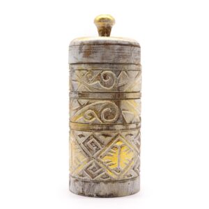 Elegant white and gold tall container for stylish storage and decoration.