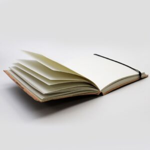 Small notebook with a palmistry design and a strap for secure closure.