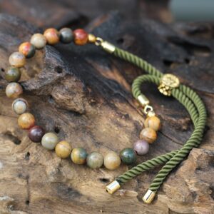 18K gold plated bracelet featuring Picasso Jasper and colourful rope strings.