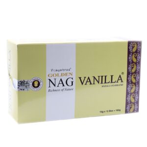 Golden Vanilla Incense sticks in a decorative packaging.