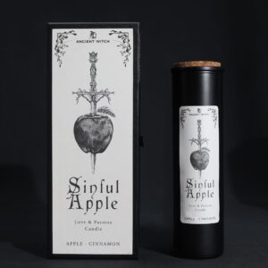 Ancient Witch Sinful Apple Candle in elegant gift box with ritual spell card.
