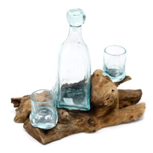 Handmade molten glass vase on wood, perfect for plants or flowers.